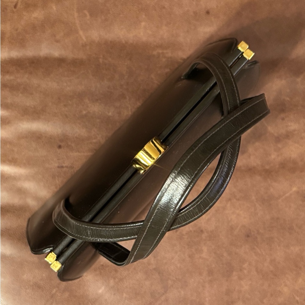 Macy's Classic Black Leather Shoulder Bag Circa 1950s - Picture 6 of 11